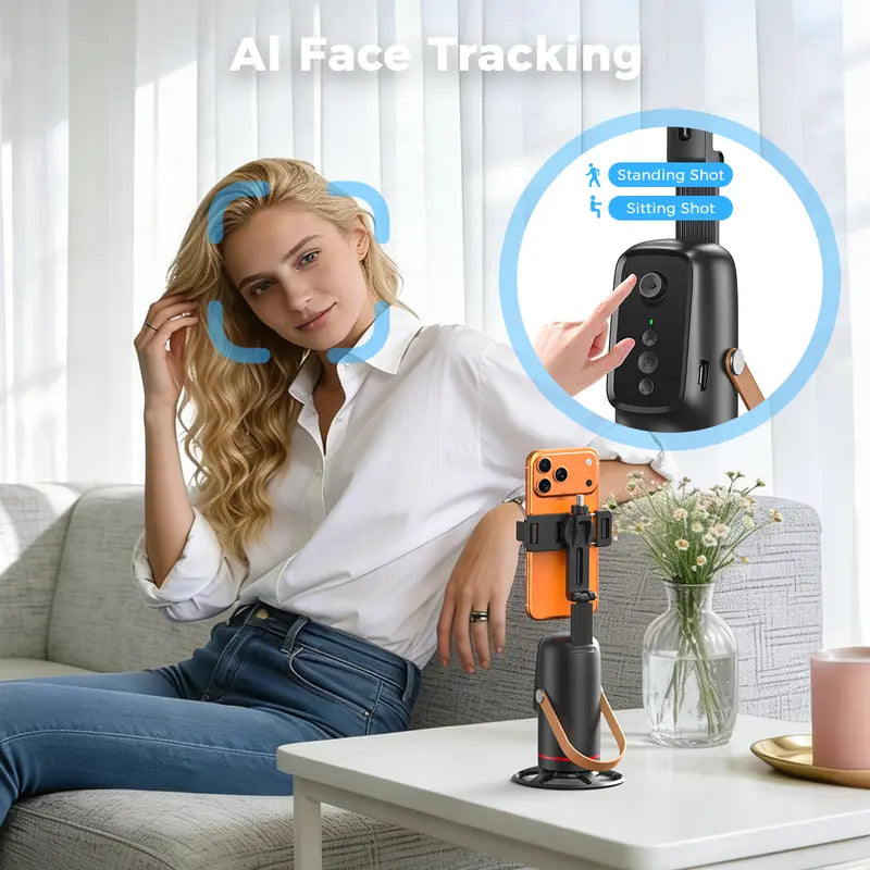 📱 Auto Face-Tracking Tripod for Smartphones – 360° Rotation & Gesture Control
