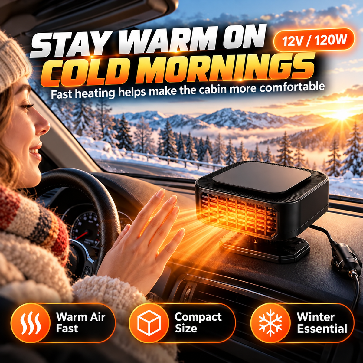 ⏳✨Portable Car Heater Defroster with 360-Degree Rotating Base