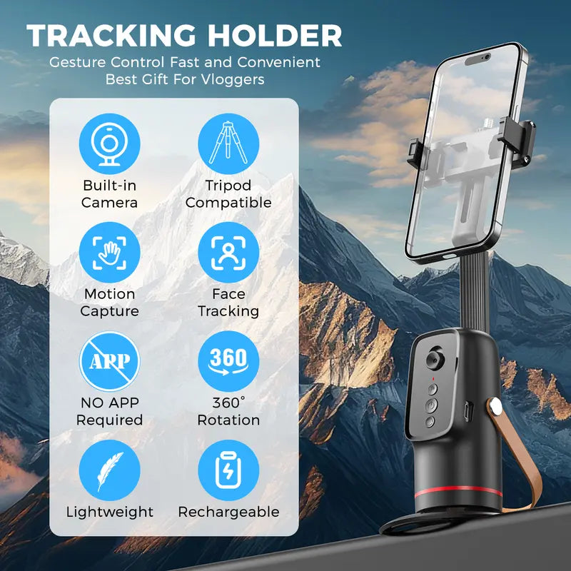 📱 Auto Face-Tracking Tripod for Smartphones – 360° Rotation & Gesture Control