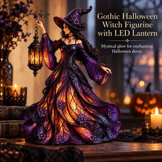 🧙‍♀️ Gotische Halloween Hexenfigur mit LED Laterne