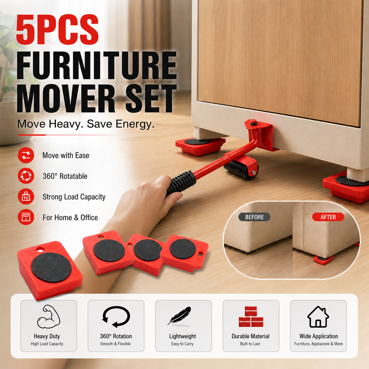 2026 New Arrivals💥Furniture Moving System – lift & slide up to 800 lbs, 360° rotation. 🛡️💪