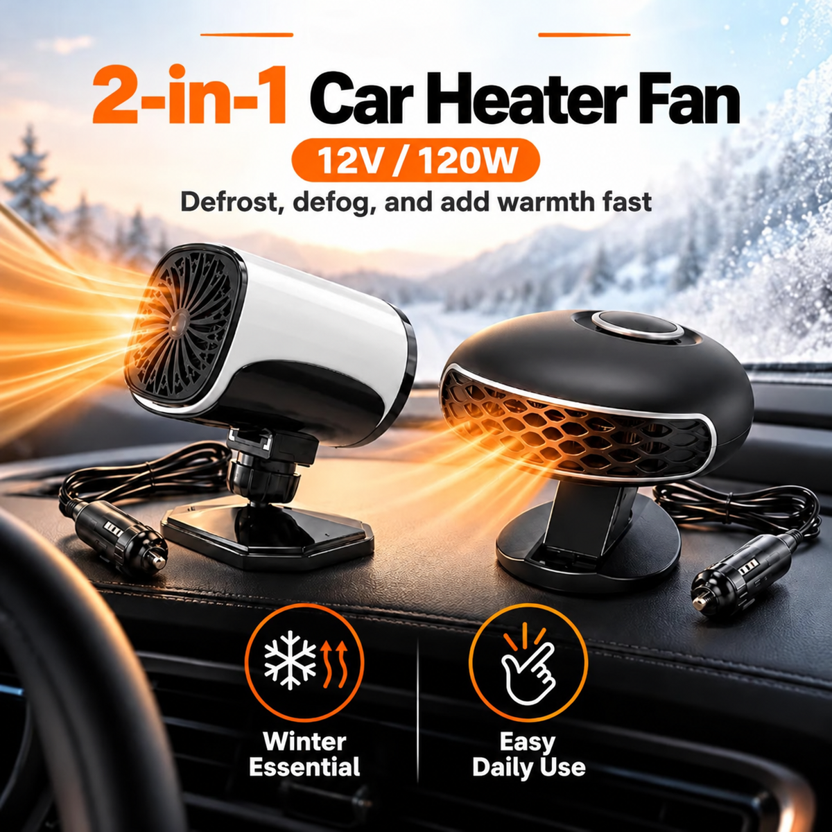 ⏳✨Portable Car Heater Defroster with 360-Degree Rotating Base