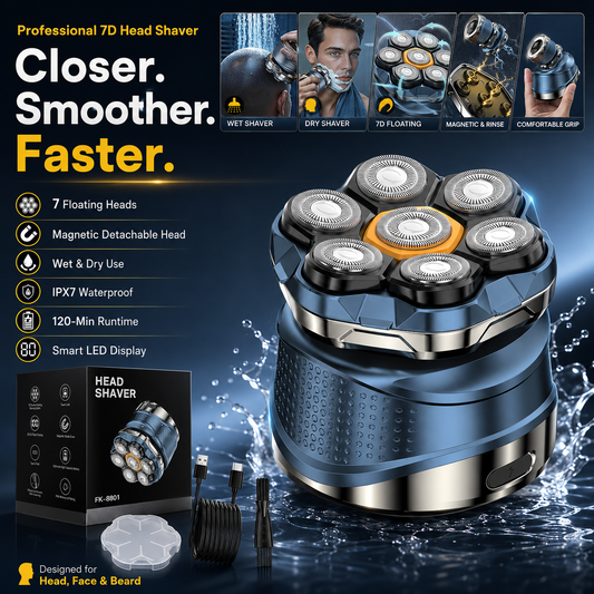 🔥 7D Electric Head Shaver for Men | Wet & Dry Rotary Razor