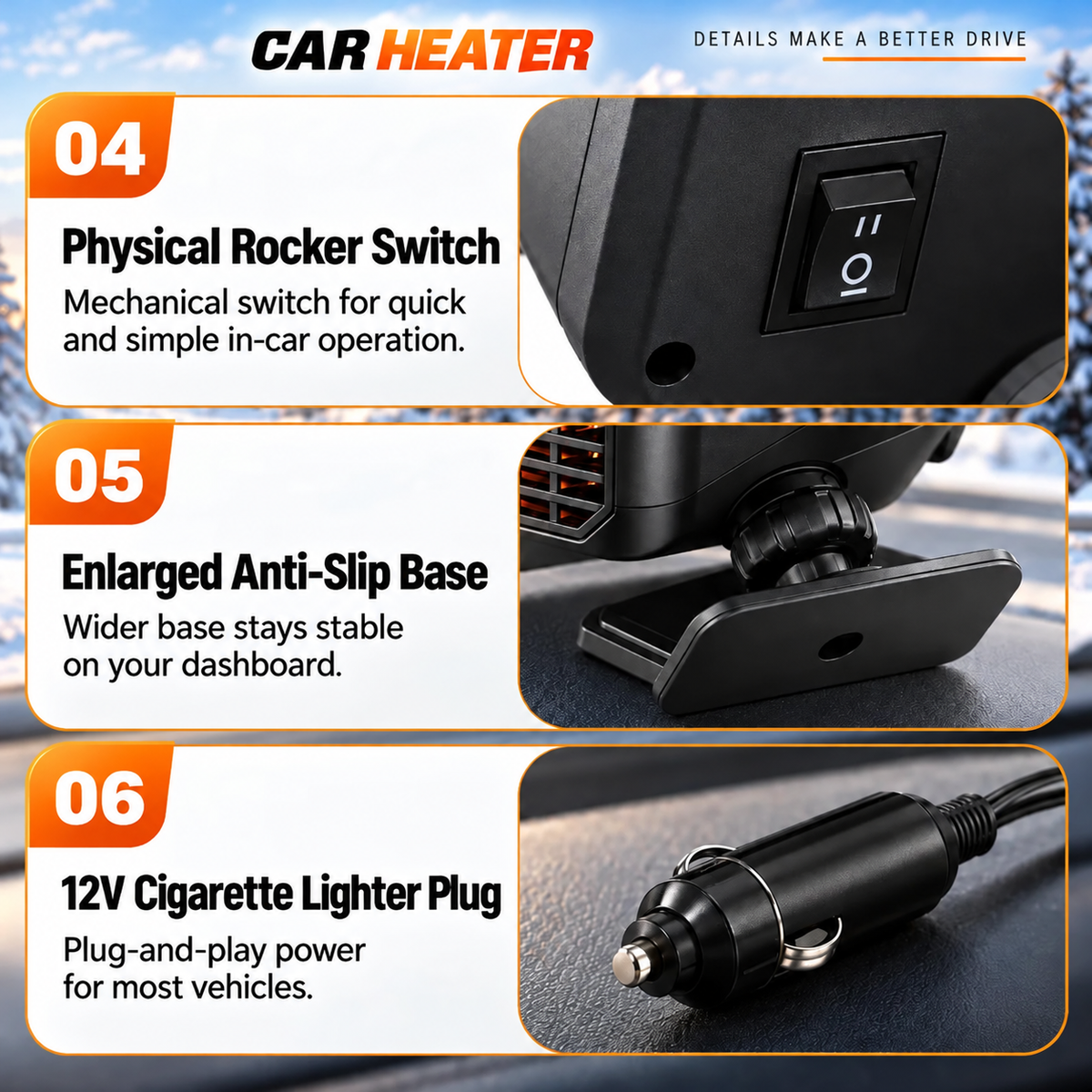 ⏳✨Portable Car Heater Defroster with 360-Degree Rotating Base