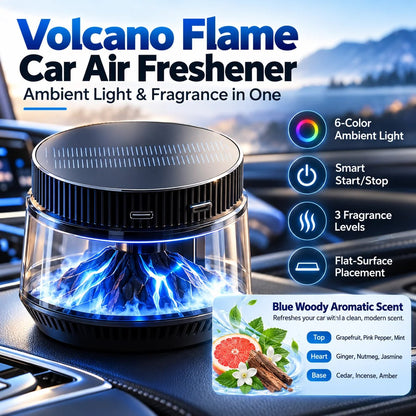 🎉🌋 Volcano Flame Car Air Freshener – 6-Color Ambient Light, Adjustable Fragrance & Smart Auto Start/Stop