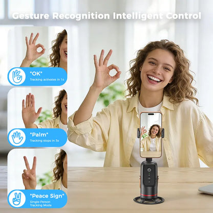 📱 Auto Face-Tracking Tripod for Smartphones – 360° Rotation & Gesture Control