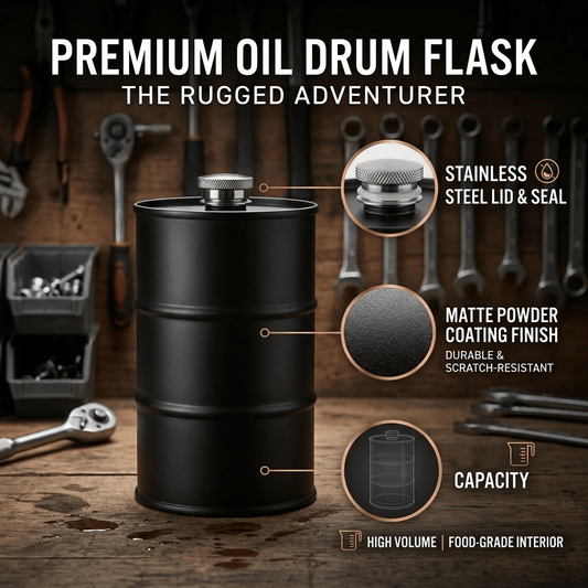 🛢️ 350ml Portable Oil Drum Flask – Leakproof Stainless Steel Wine & Whisky Container